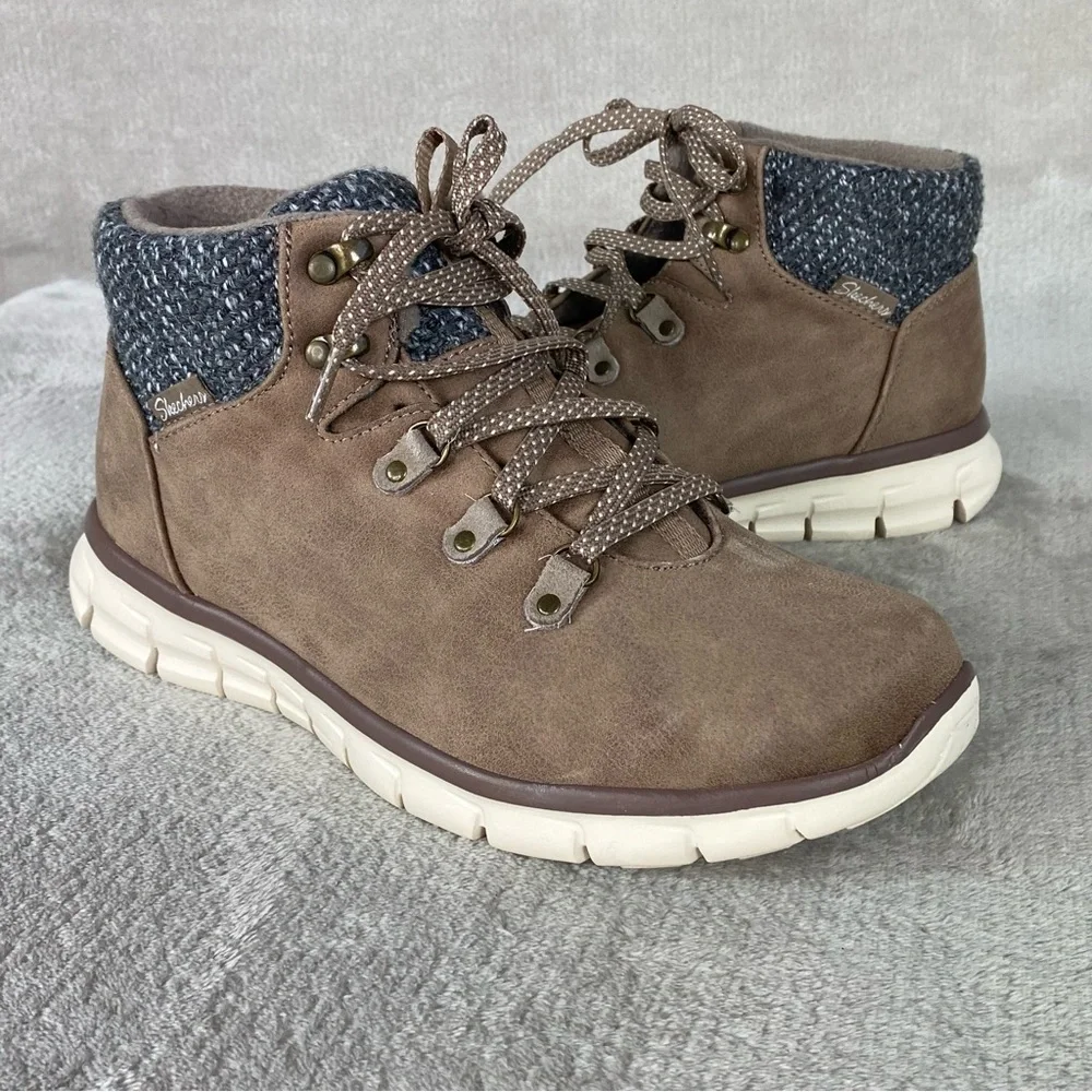 Skechers Cold Daze Boots‎ Womens Size 10 Brown Faux Fur Lined Ankle Hiking